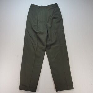 Preview Pleated Trousers Women 10 Olive Green Wool Straight Cuffed Pants